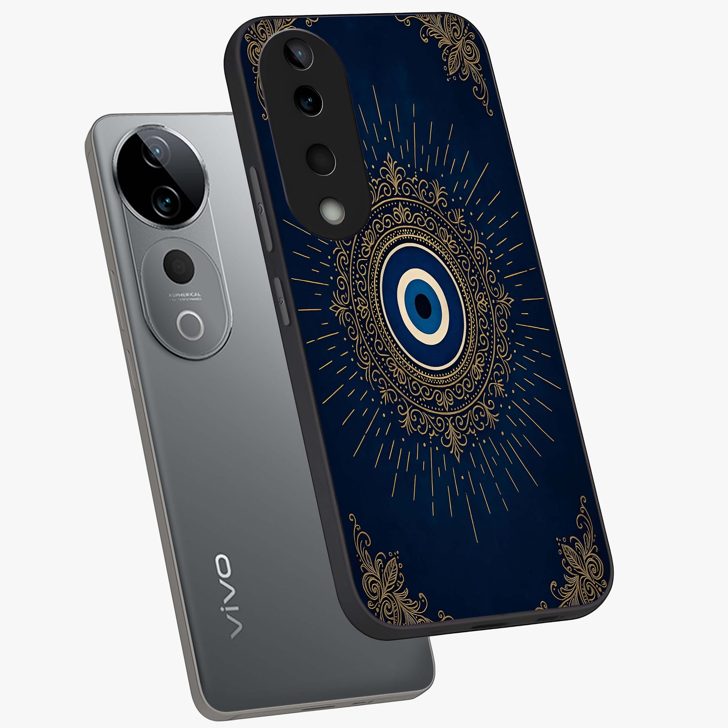 Golden Celestial Charm Glass Case displayed in angled mockup highlighting sparkling cosmic charm design with celestial aesthetic.