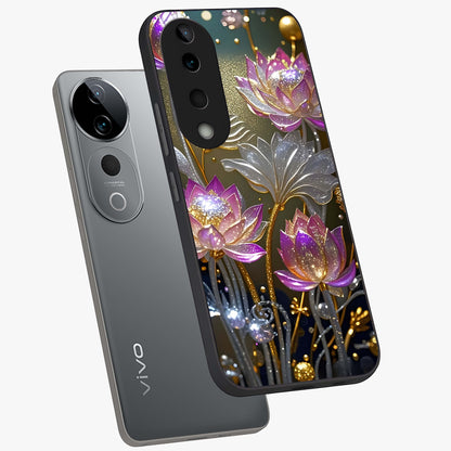 Golden Floral Majesty Glass Case displayed in angled mockup highlighting elegant flower design with royal golden aesthetic.