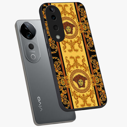 Golden Lotus Glow Glass Case displayed in angled mockup highlighting radiant lotus illustration with spiritual aesthetic.