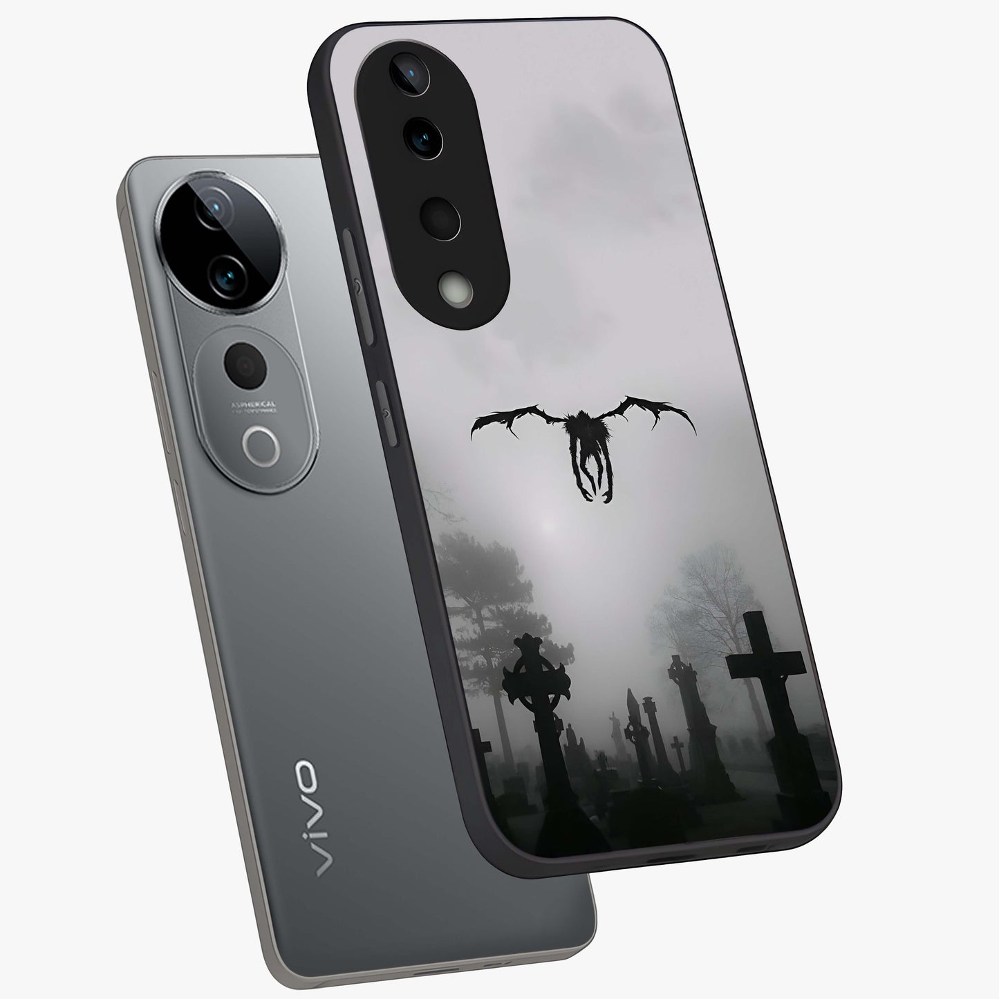 Graveyard Shadow Descent Glass Case displayed in angled mockup highlighting eerie shadow illustration with gothic aesthetic.