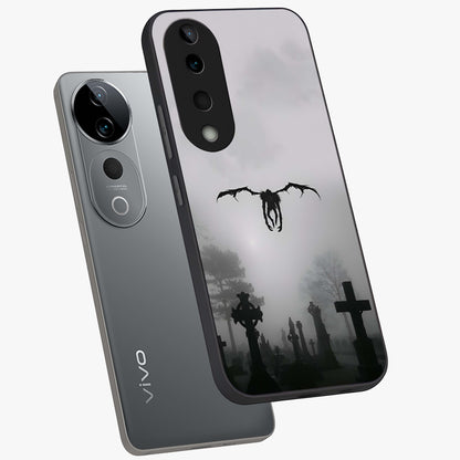Graveyard Shadow Descent Glass Case displayed in angled mockup highlighting eerie shadow illustration with gothic aesthetic.