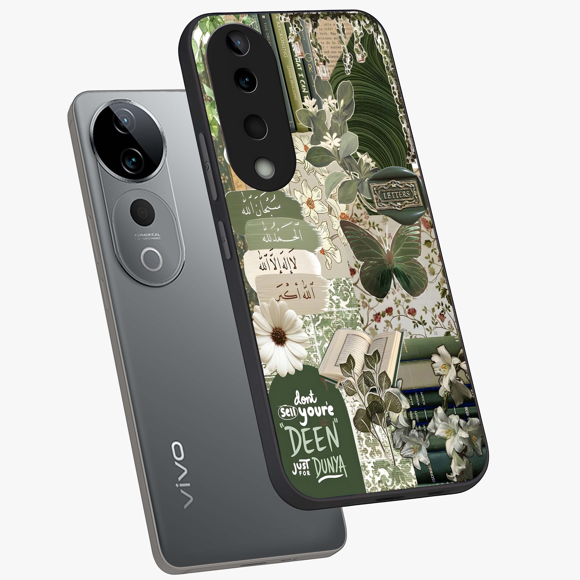 Green Islamic Books Quotes Glass Case displayed in angled mockup highlighting spiritual quote design with elegant green aesthetic.