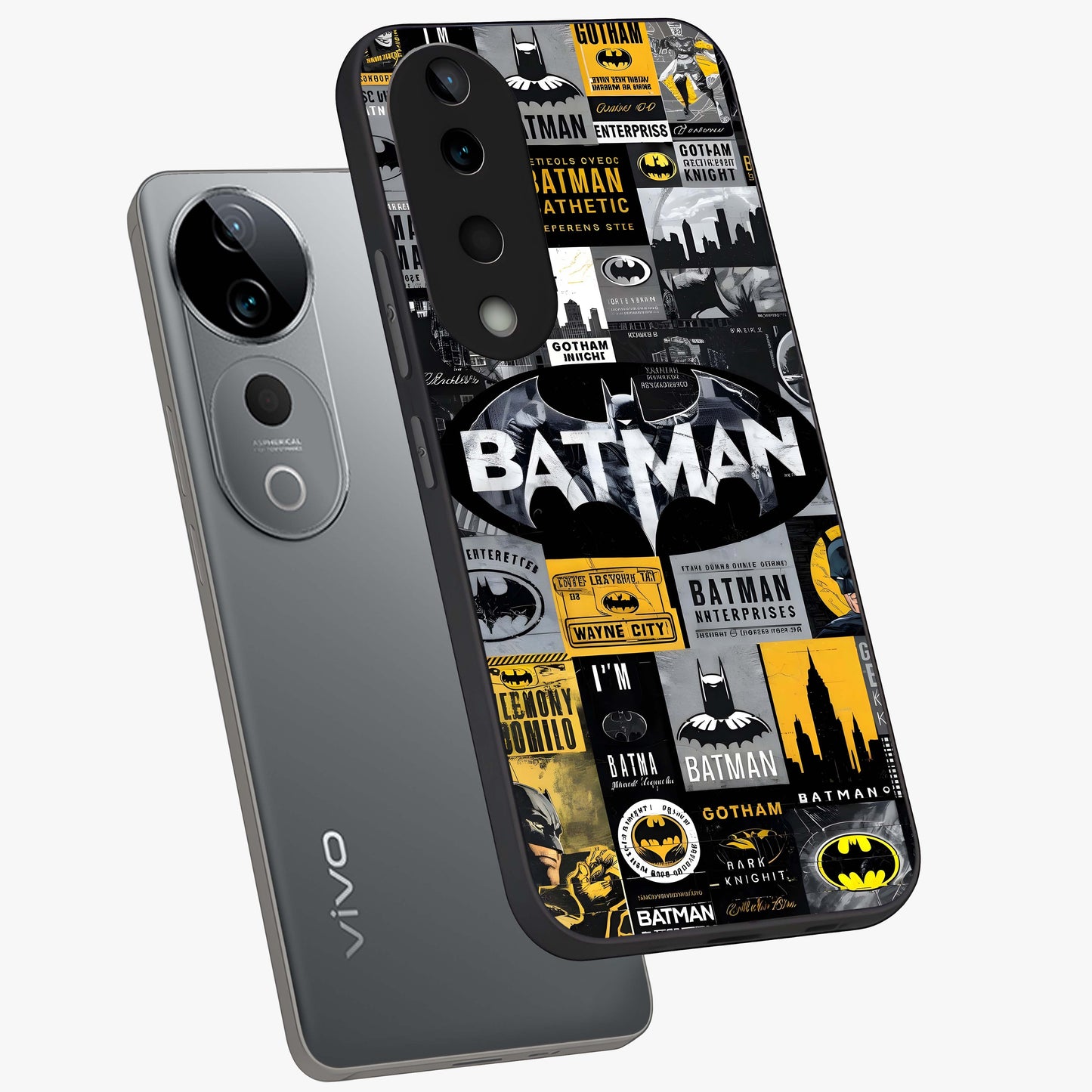 Knight Gotham Rise Glass Case displayed in angled mockup highlighting powerful knight silhouette design with dramatic aesthetic.