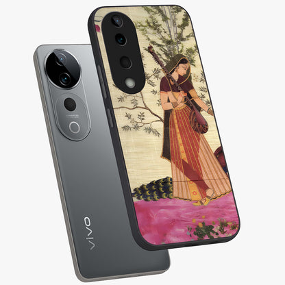 Lady With Veena Art Glass Case displayed in angled mockup highlighting graceful musical illustration with cultural artistic aesthetic.