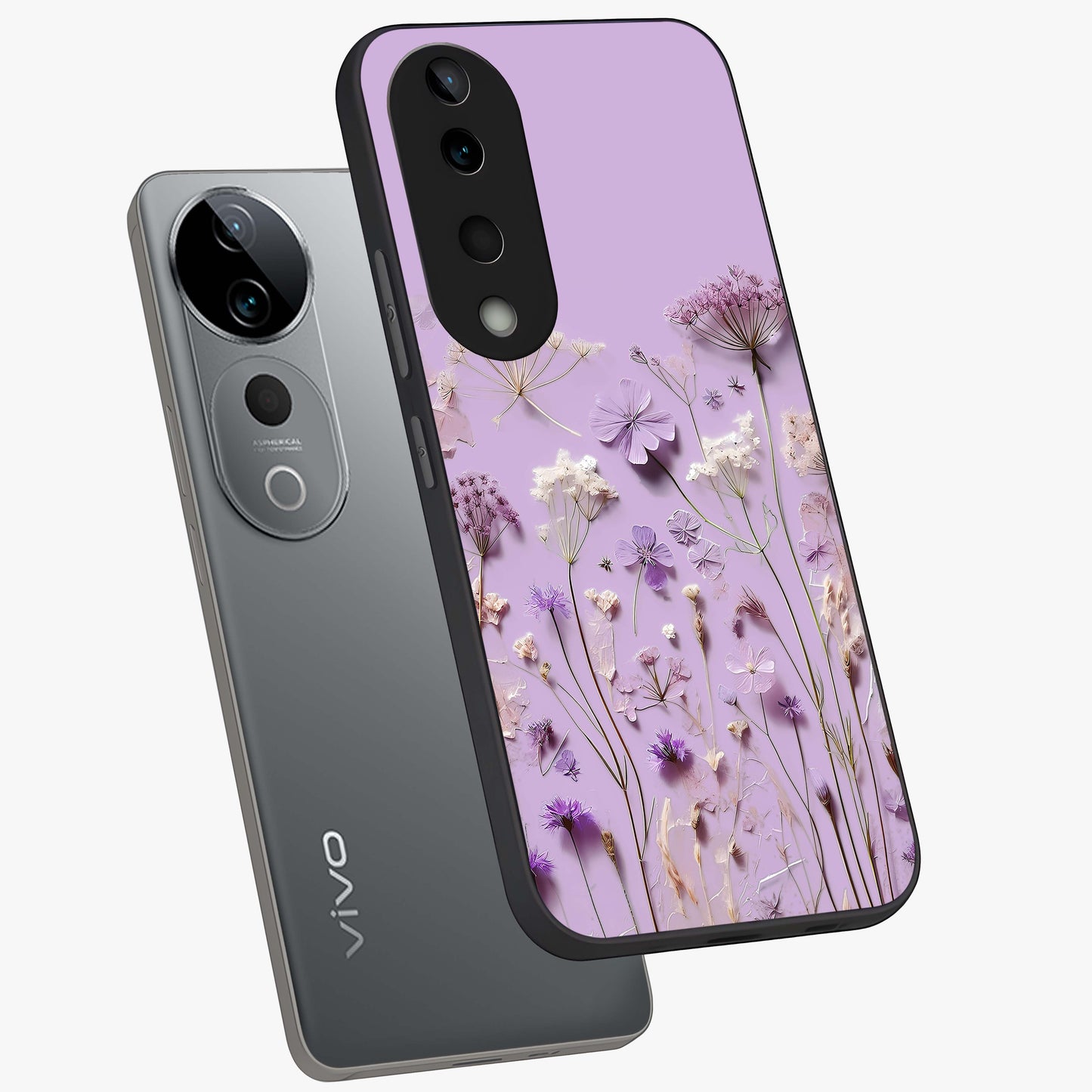 Lavender Blossom Dream Glass Case displayed in angled mockup highlighting dreamy lavender flower design with calming aesthetic style.
