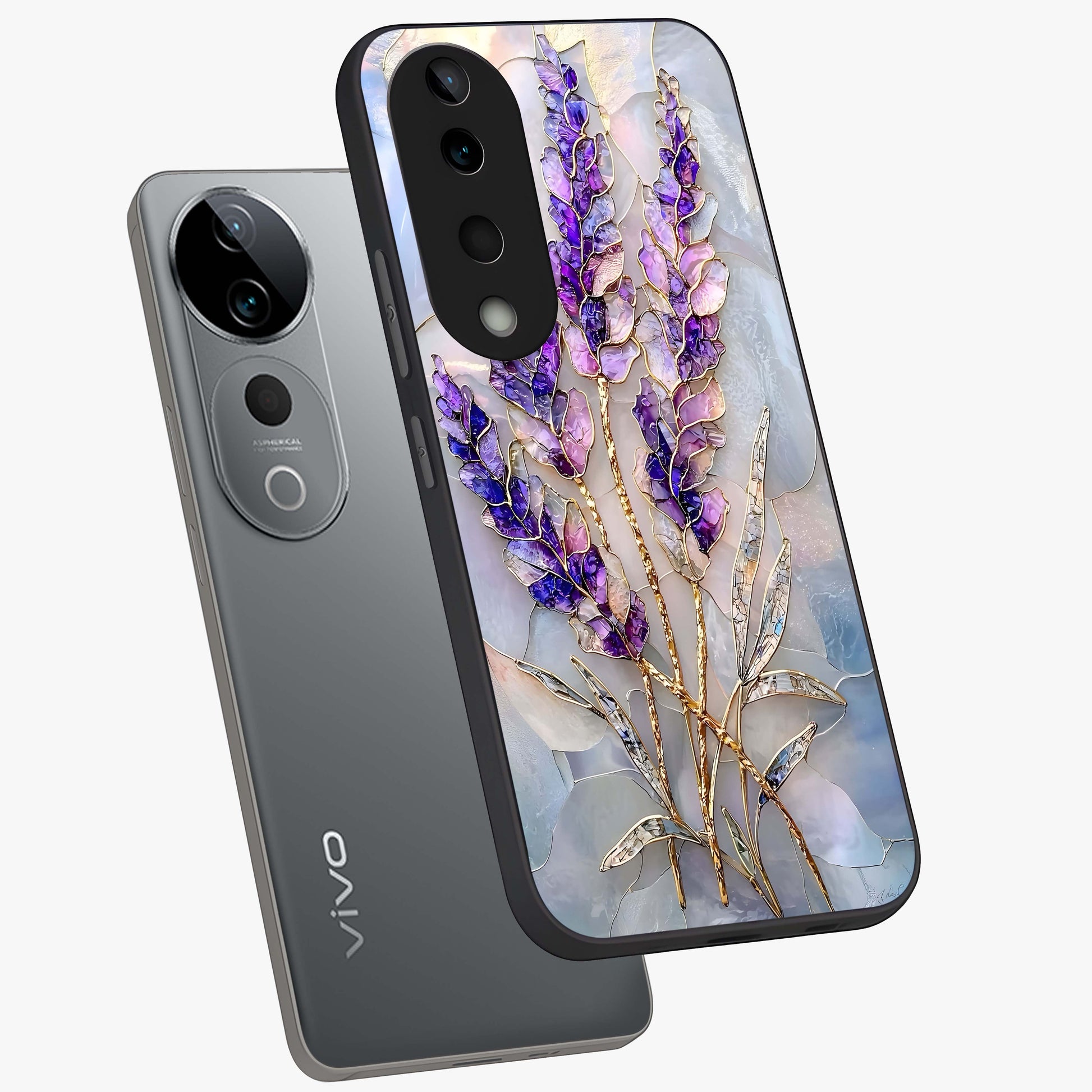Lavender Dream Glow Glass Case displayed in angled mockup highlighting dreamy purple glow design with soft artistic style.