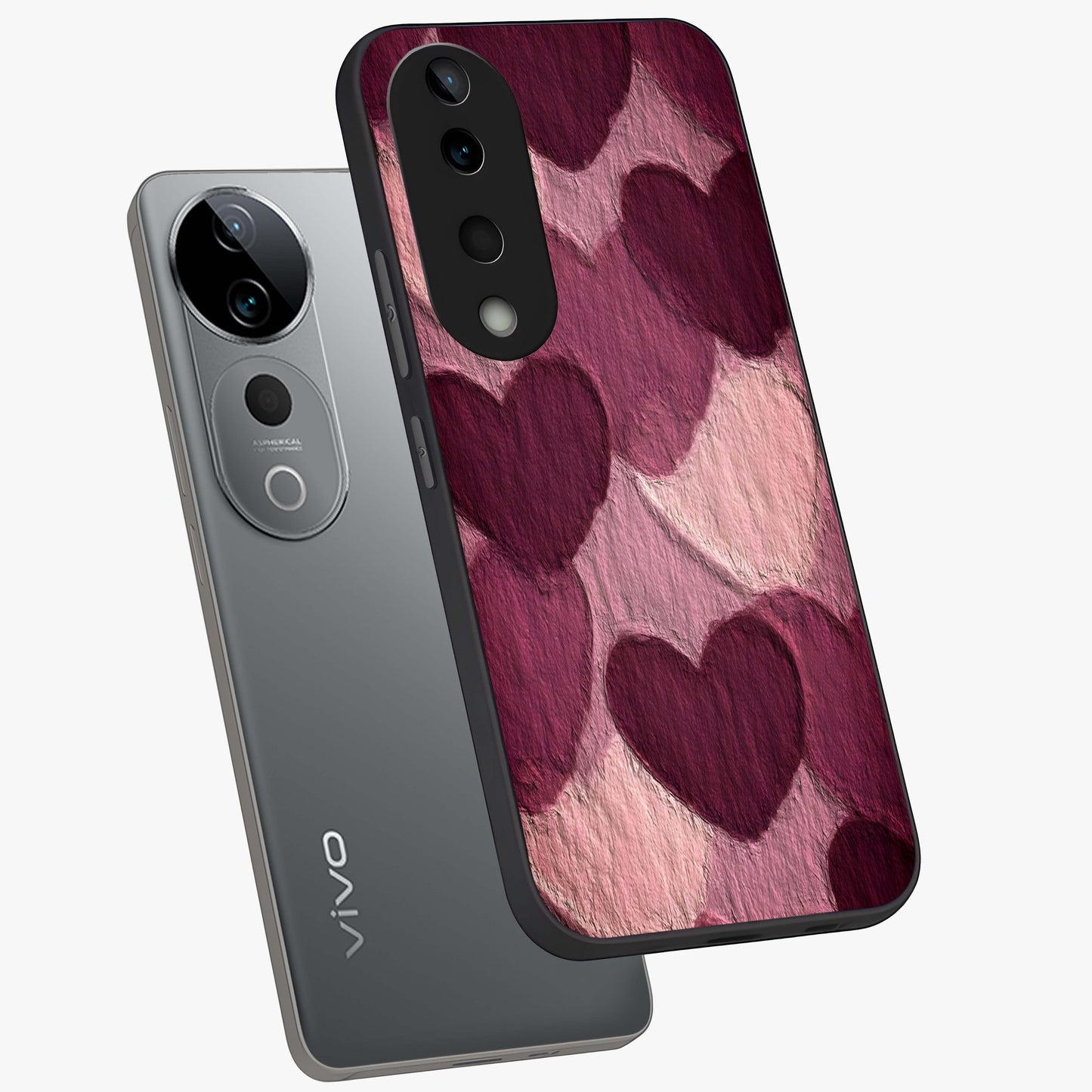 Layered Paper Hearts Glass Case displayed in angled mockup highlighting creative paper craft heart design with romantic aesthetic.