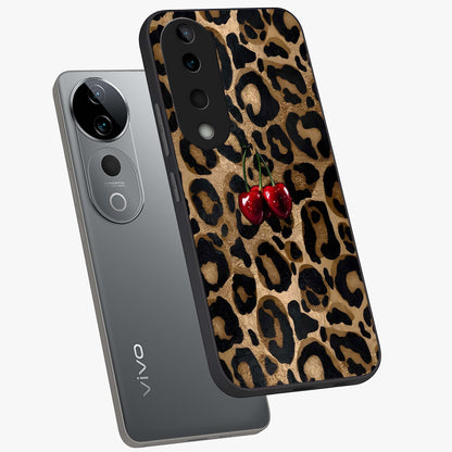 Leopard Wild Cherry Glass Case displayed in angled mockup highlighting bold animal print design with playful cherry aesthetic.