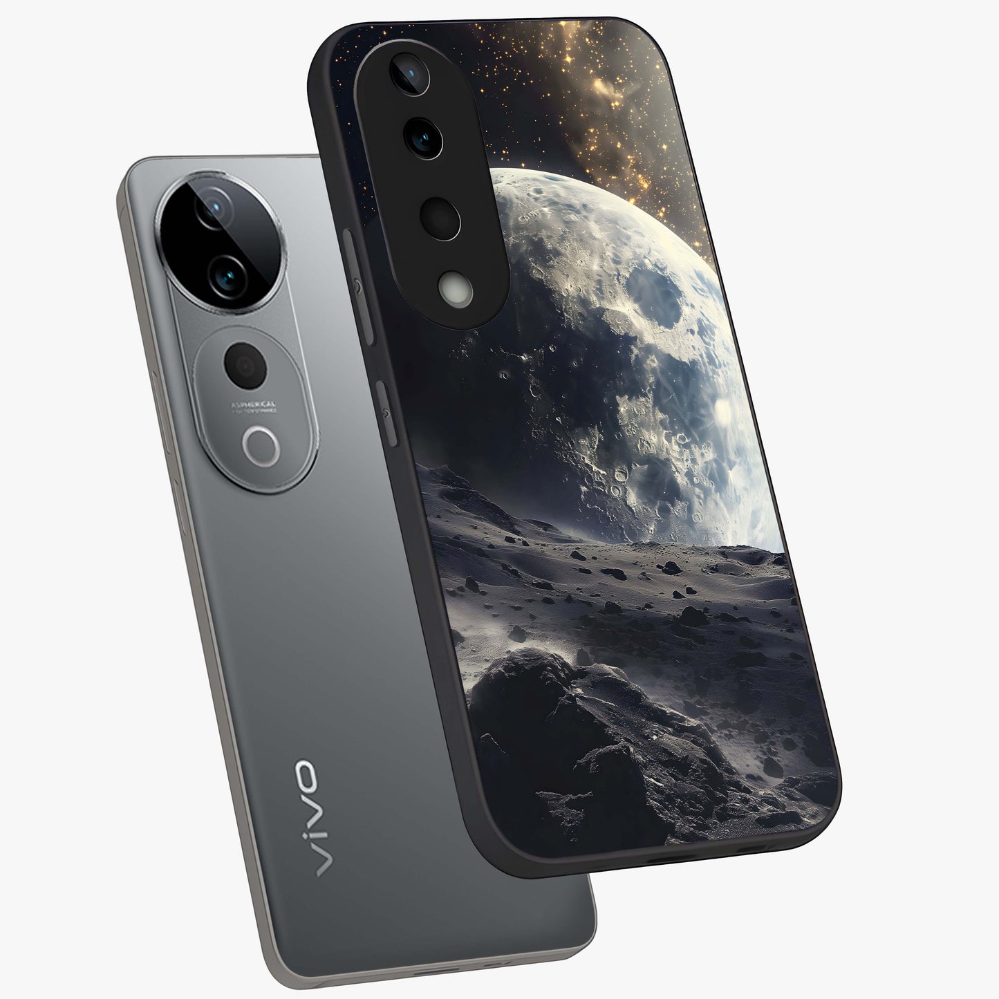 Lunar Horizon Glow Glass Case displayed in angled mockup highlighting celestial moon design with dreamy night aesthetic.