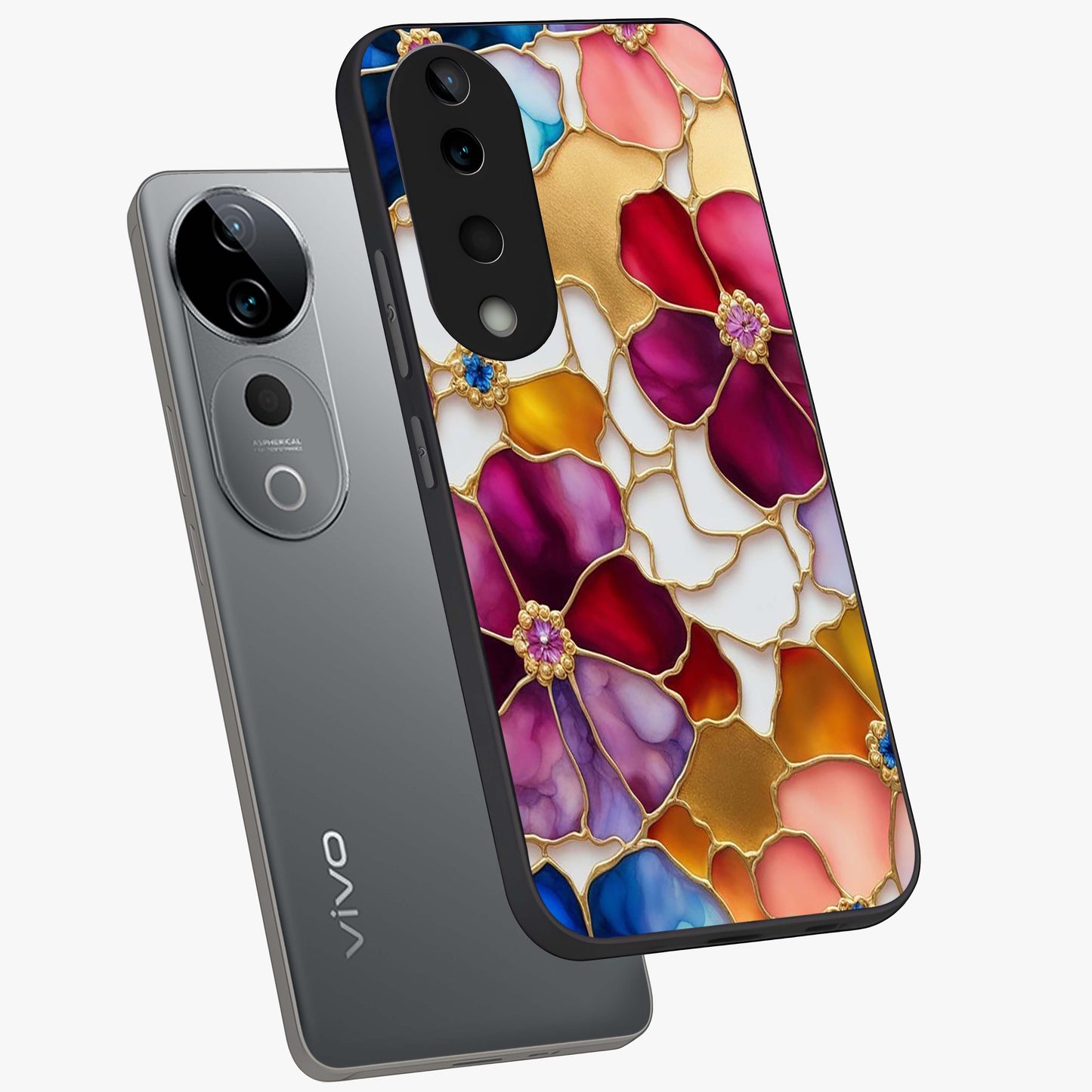 Marble Flower Pattern Glass Case displayed in angled mockup highlighting elegant marble floral design with modern aesthetic.