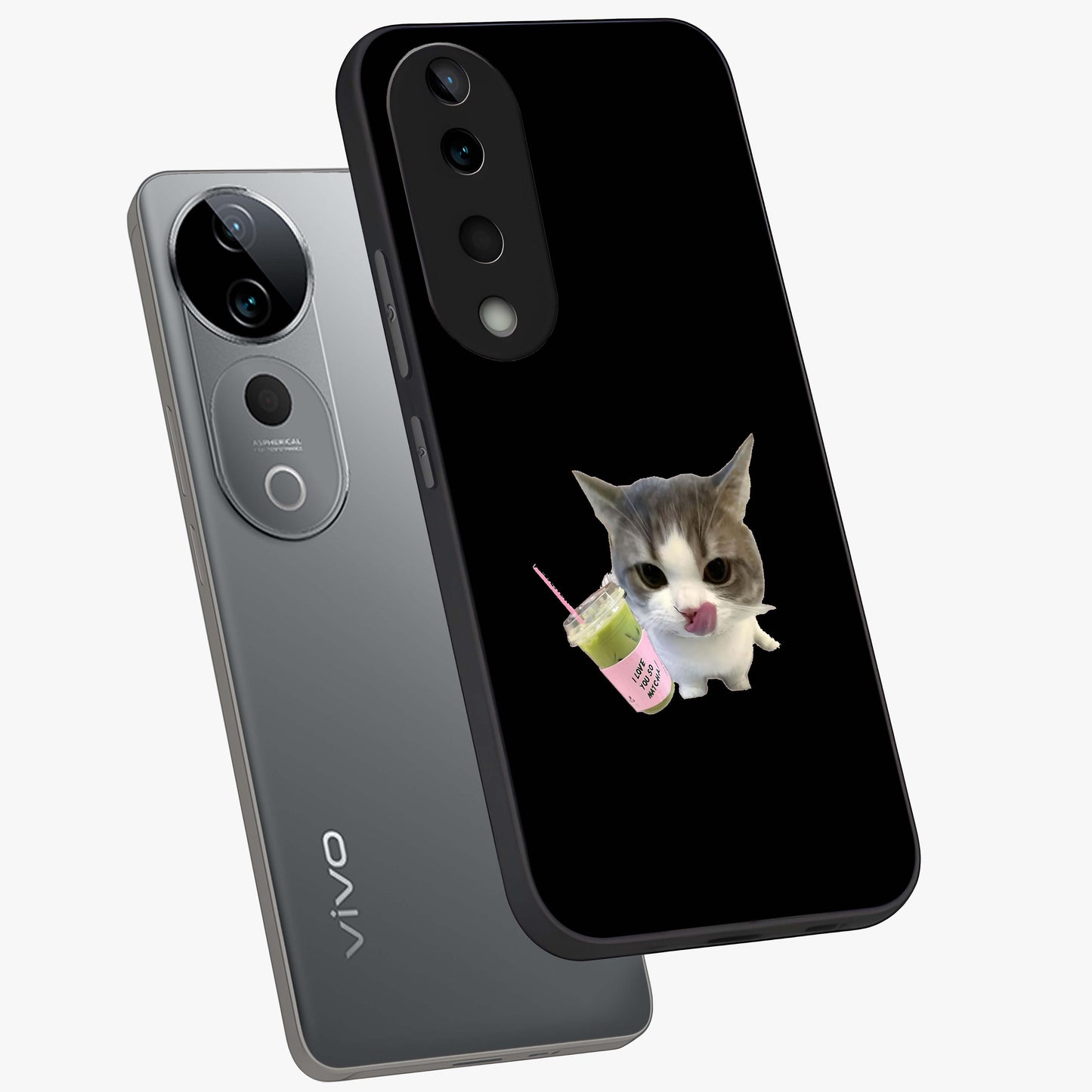 Matcha Cat Style Glass Case displayed in angled mockup highlighting playful feline design with pastel matcha aesthetic.