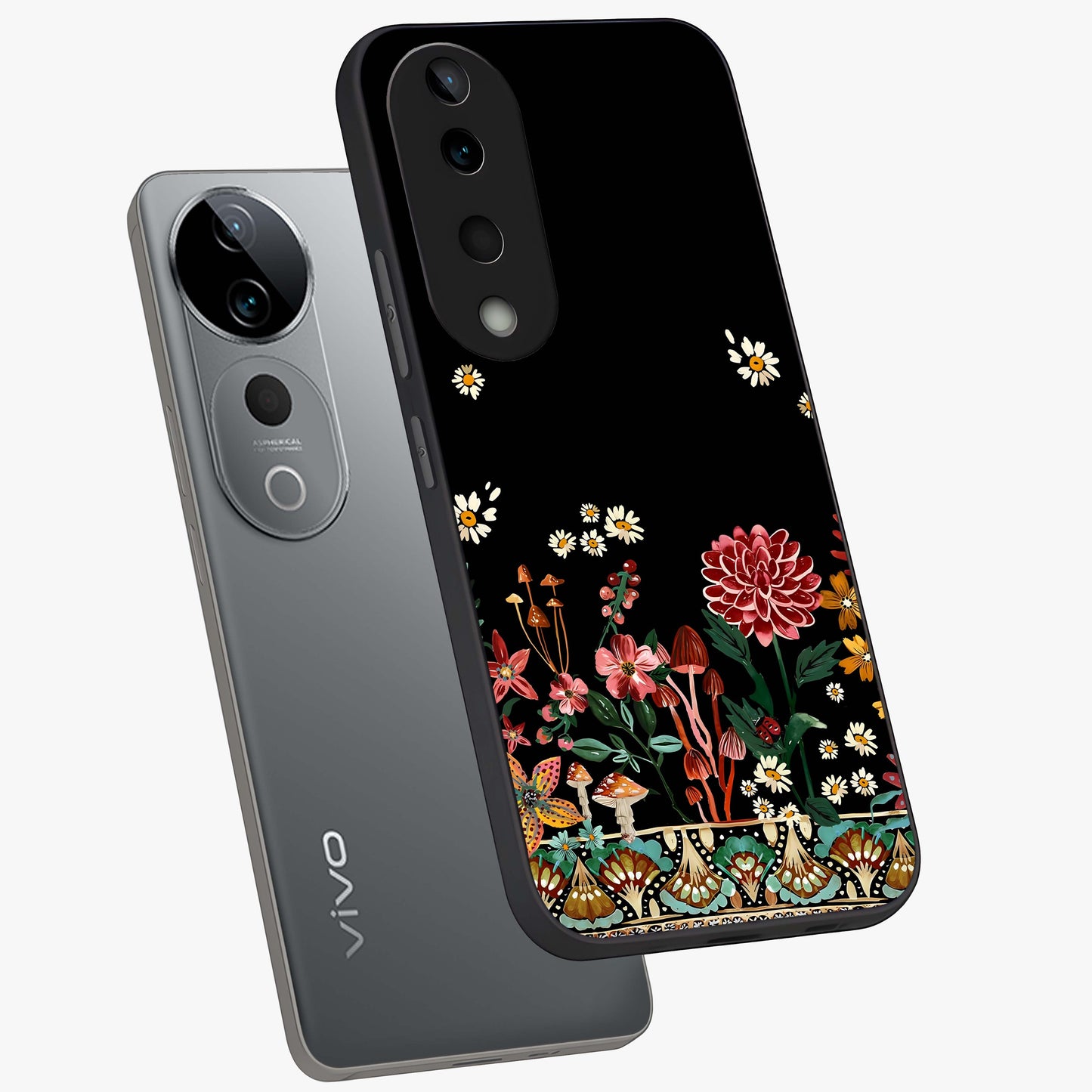Midnight Bloom Pattern Glass Case displayed in angled mockup highlighting elegant flower design with midnight aesthetic style.