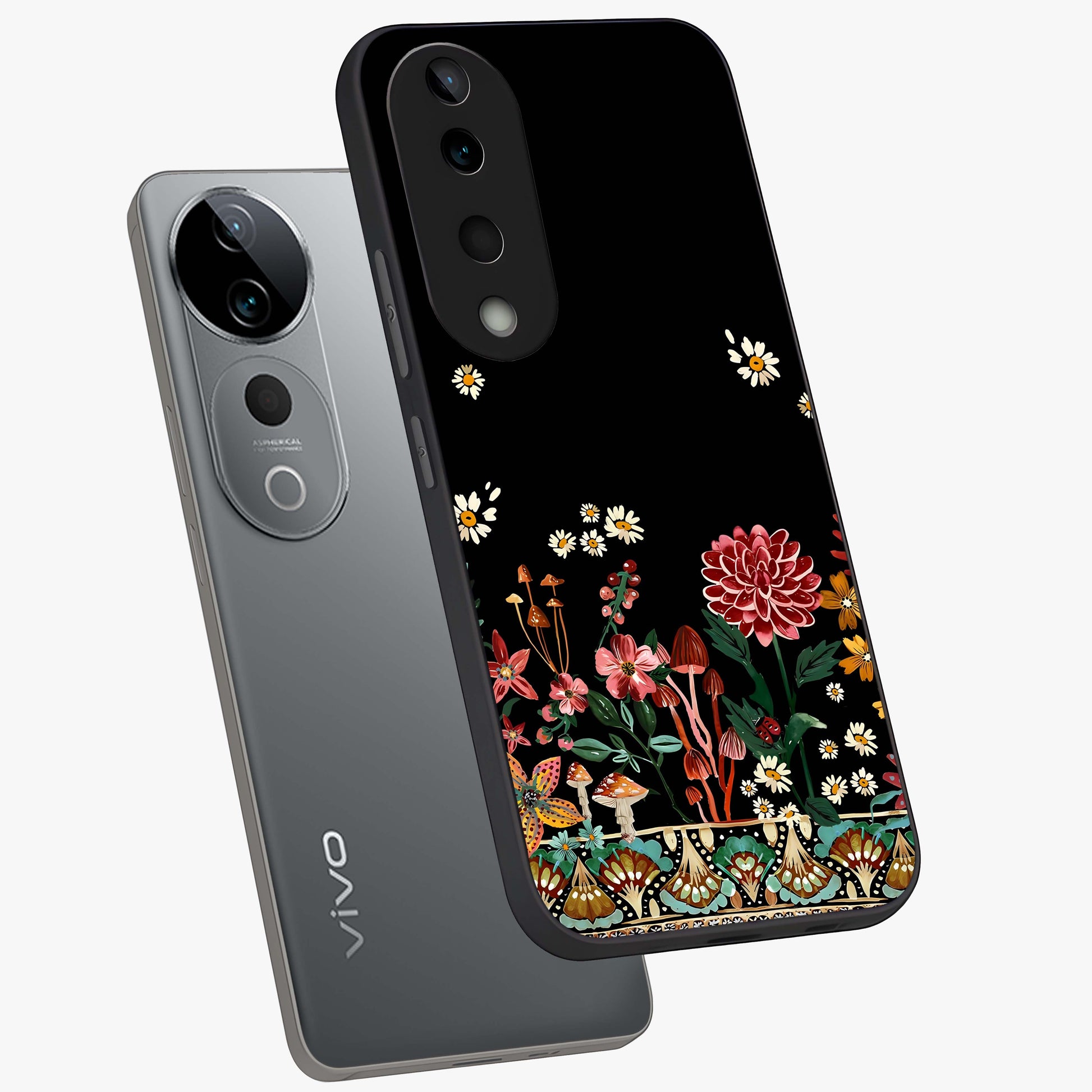 Midnight Bloom Pattern Glass Case displayed in angled mockup highlighting elegant flower design with midnight aesthetic style.
