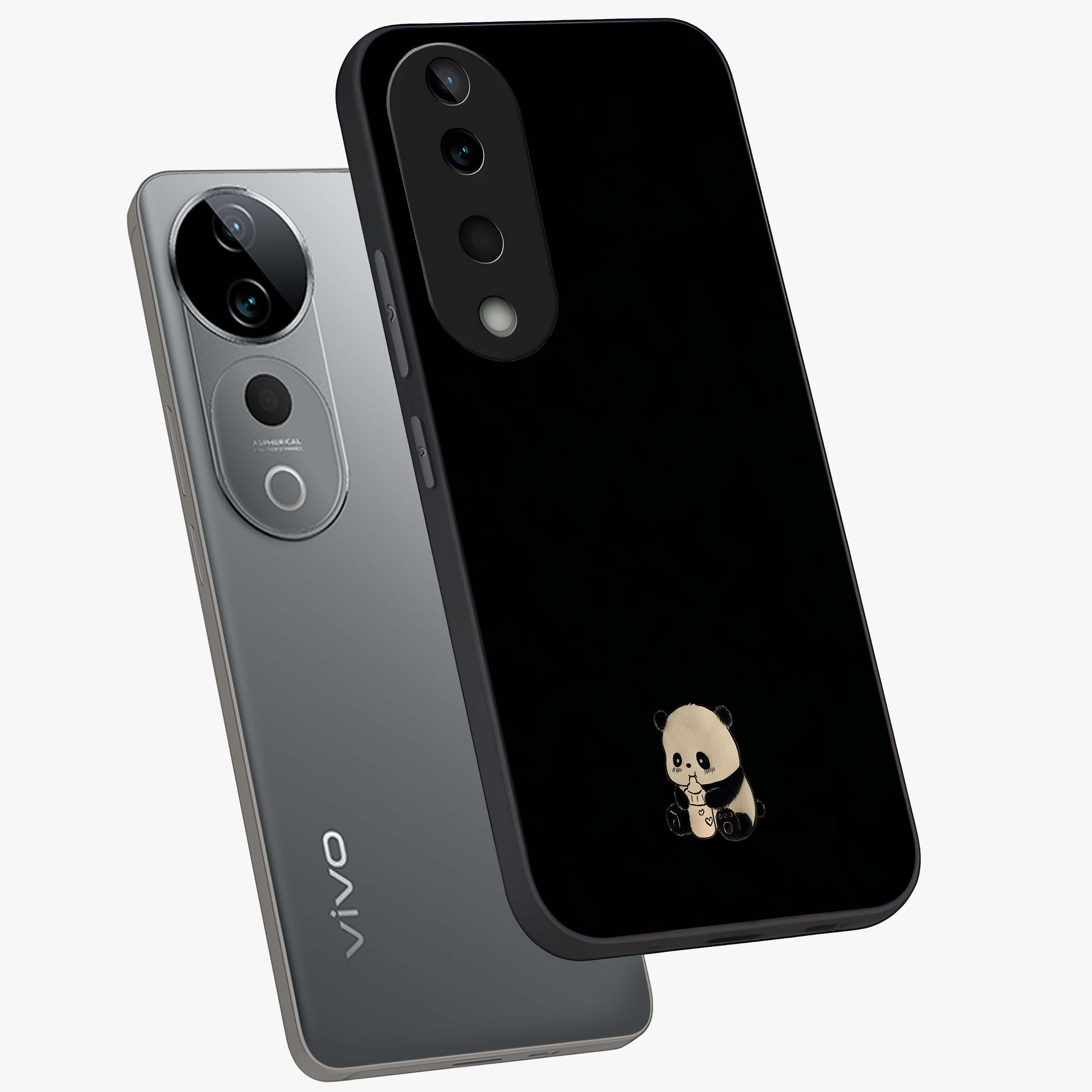 Midnight Panda Love Glass Case displayed in angled mockup highlighting adorable panda illustration with midnight aesthetic.