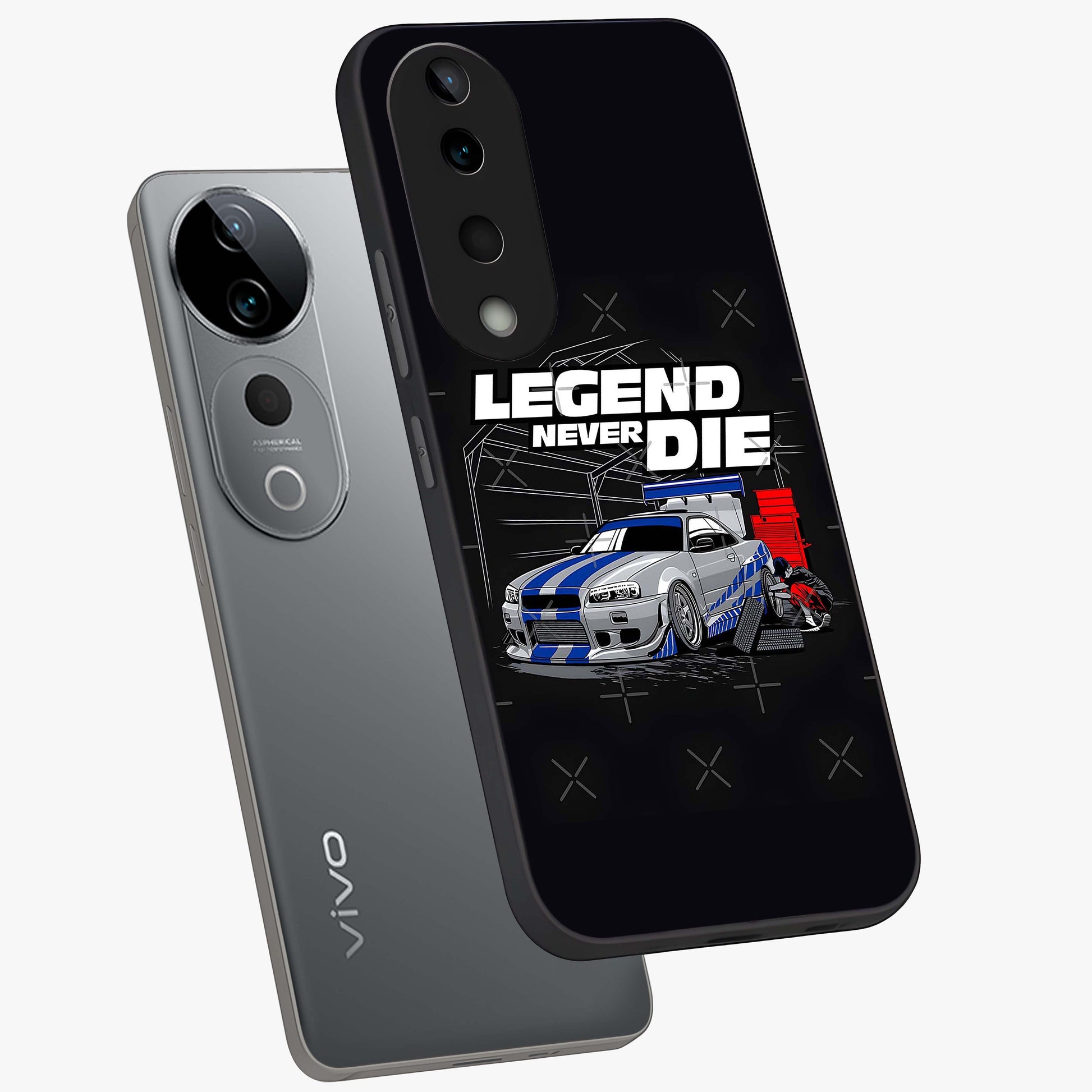 Midnight Racing Legacy Glass Case displayed in angled mockup highlighting dynamic automotive design with bold midnight aesthetic.