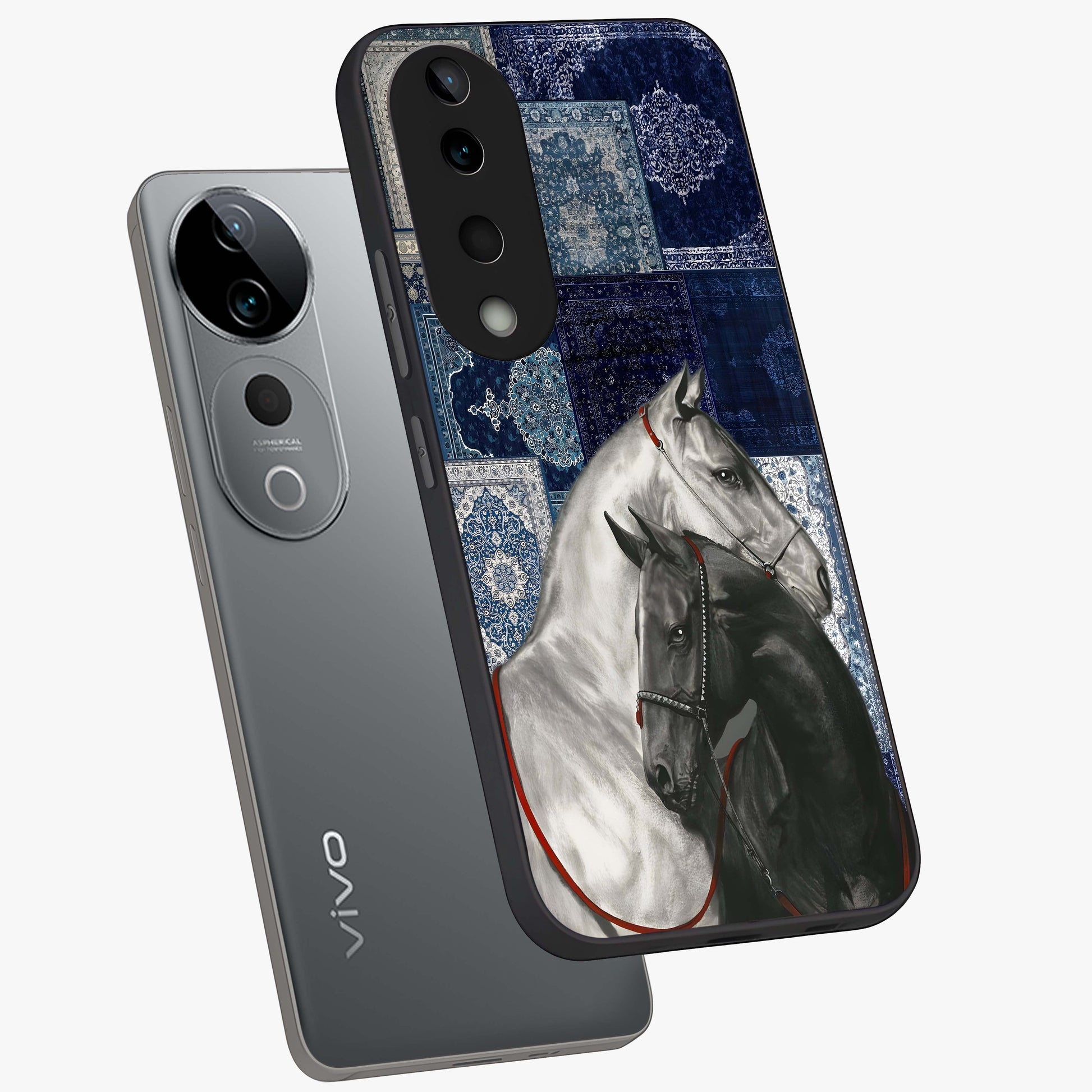 Midnight Stallion Blues Glass Case displayed in angled mockup highlighting powerful stallion illustration with deep midnight tones.
