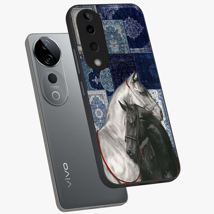Midnight Stallion Blues Glass Case displayed in angled mockup highlighting powerful stallion illustration with deep midnight tones.