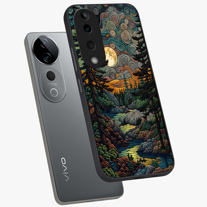 Moonlight Forest Dream Glass Case displayed in angled mockup highlighting dreamy forest design with glowing moon aesthetic.