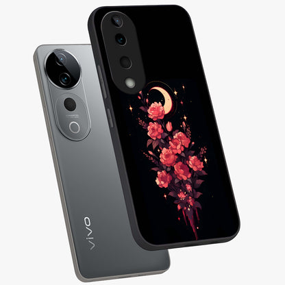 Moonlit Floral Elegance Glass Case displayed in angled mockup highlighting graceful flower design with soft moonlight aesthetic.