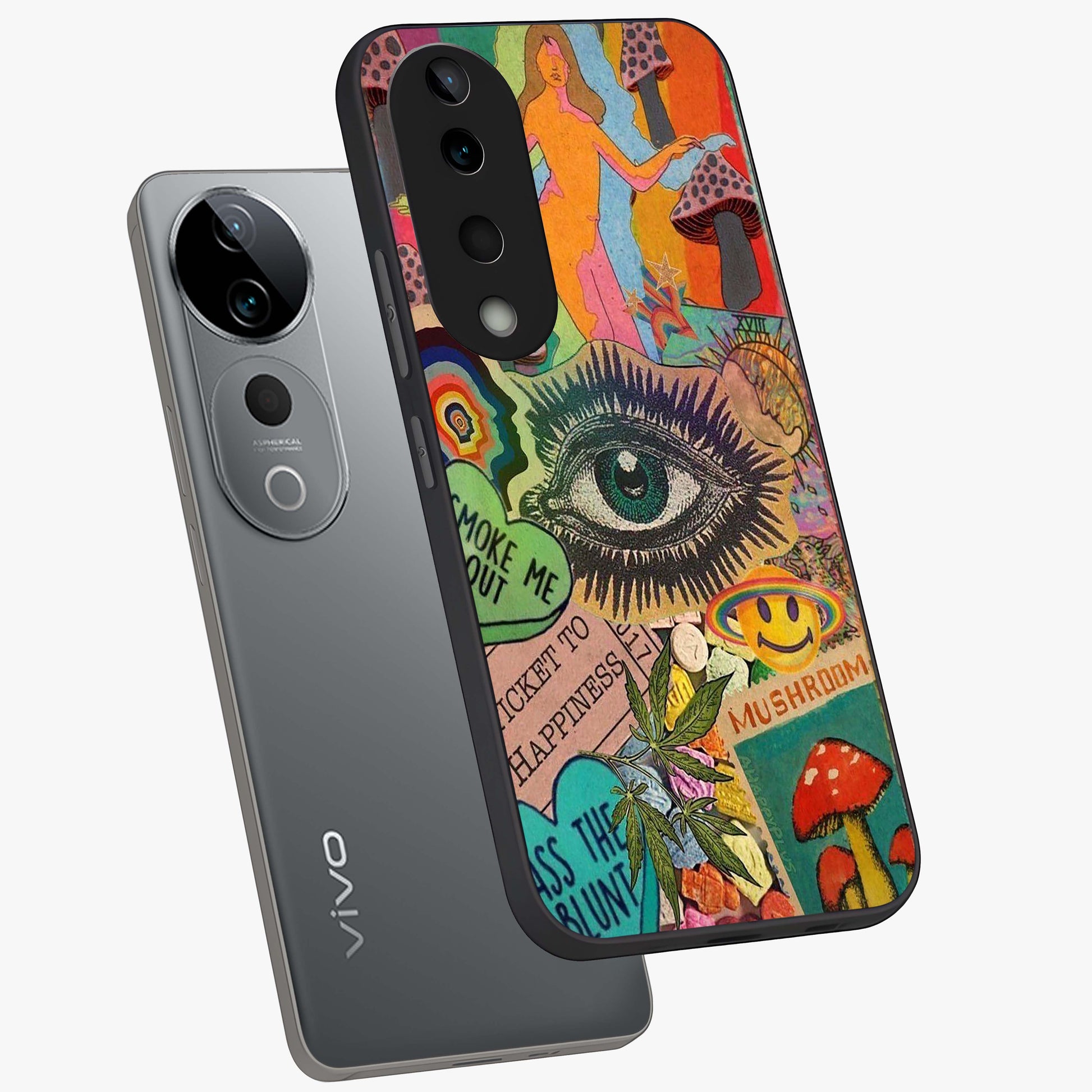 Mystic Eye Wonderland Glass Case displayed in angled mockup highlighting magical eye illustration with dreamy aesthetic.