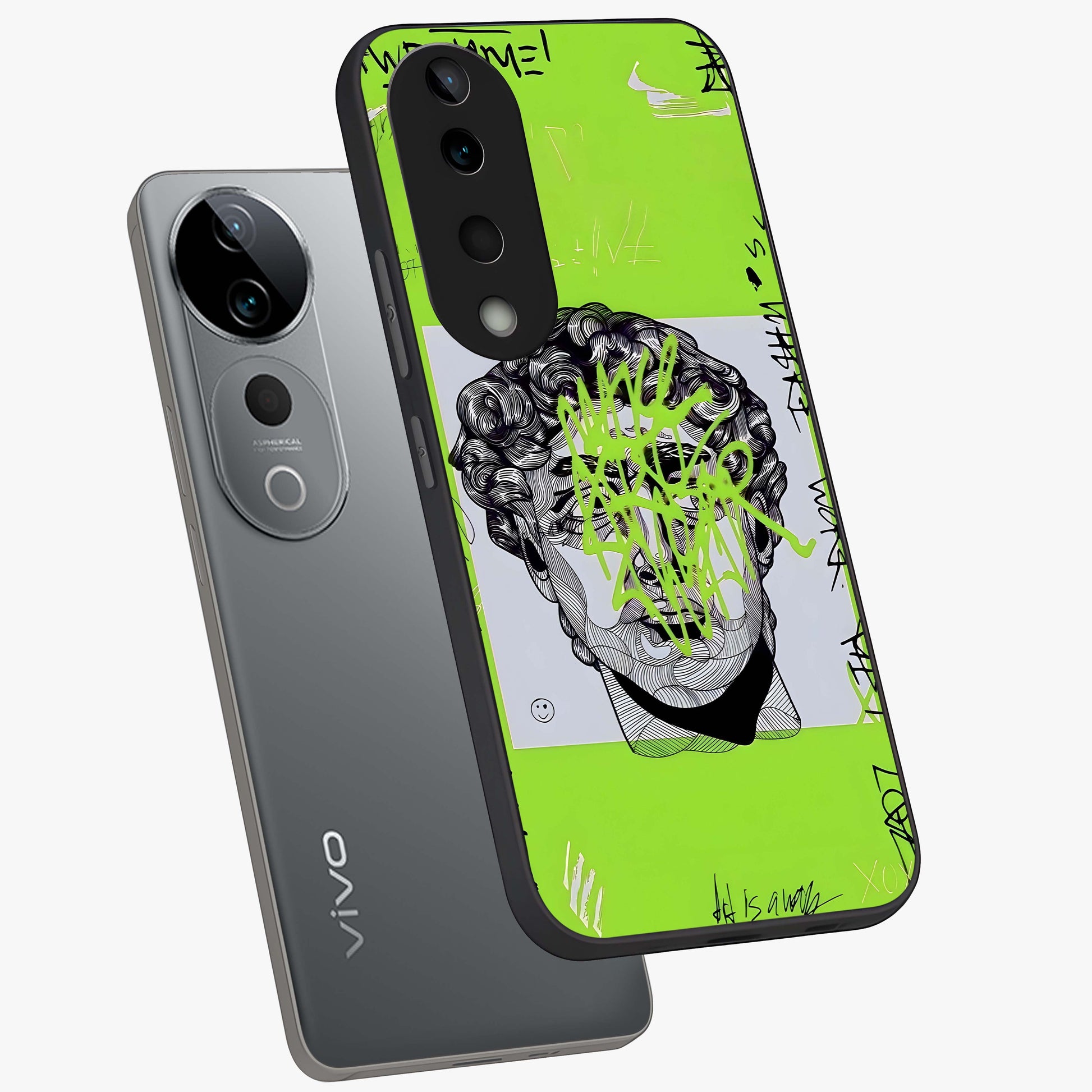 Neo Graffiti Rebellion Glass Case displayed in angled mockup highlighting urban street art design with rebellious aesthetic.