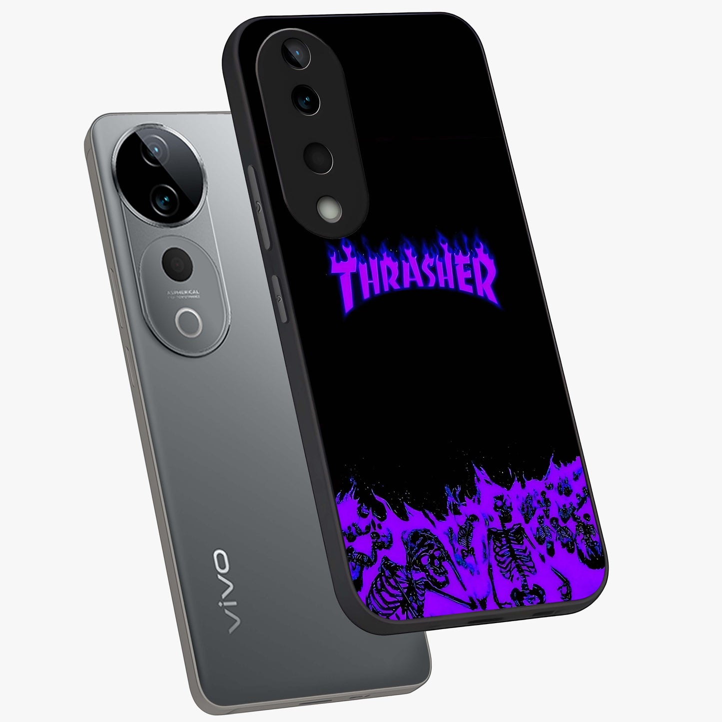 Neon Flame Riot Glass Case displayed in angled mockup highlighting glowing flame design with vibrant neon aesthetic.