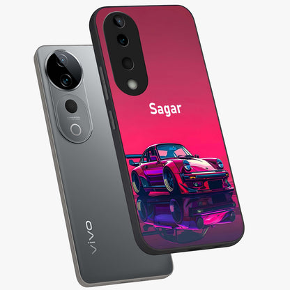 Neon Pink Porsche Glass Case displayed in angled mockup highlighting sleek neon pink car design with racing aesthetic.