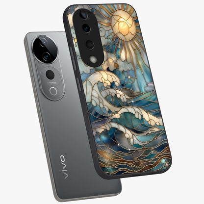 Oceanic Stained Printed Glass Case displayed in angled mockup highlighting colorful aquatic design with artistic aesthetic style.