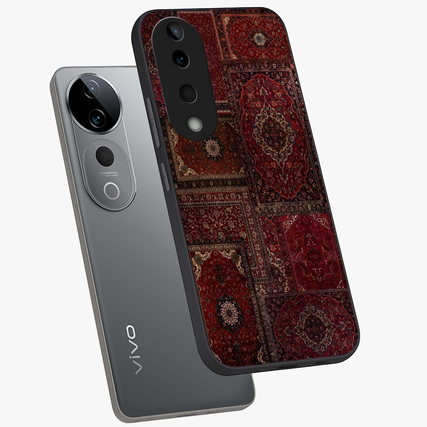 Persian Velvet Tale Glass Case displayed in angled mockup highlighting ornate textile inspired design with royal aesthetic.