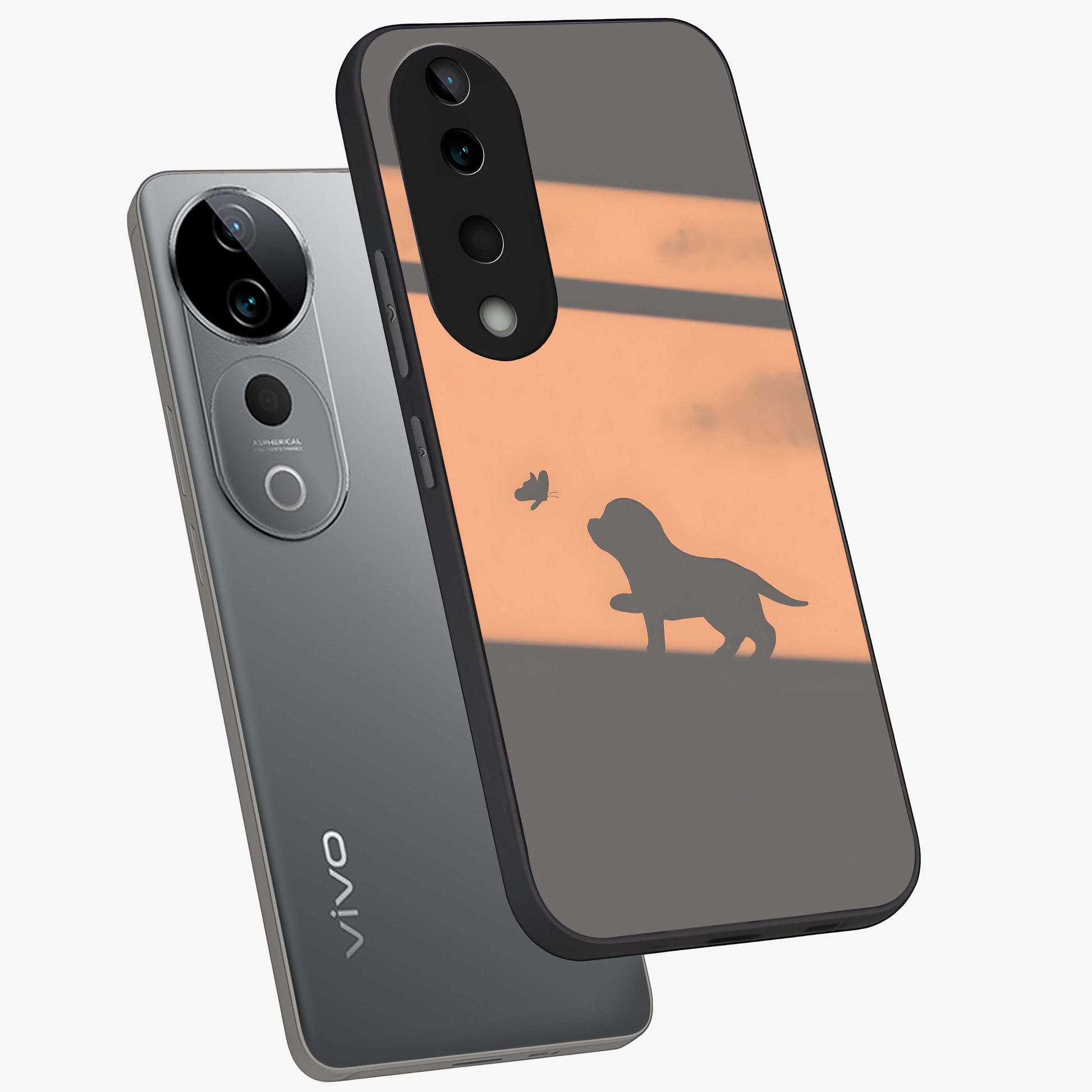 Puppy Shadow Art Glass Case displayed in angled mockup highlighting playful dog illustration with artistic shadow aesthetic.