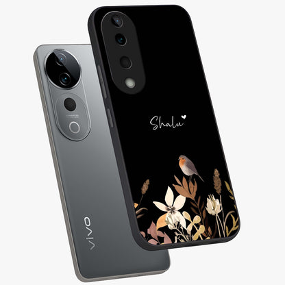 Quiet Garden Tune Custom Name Glass Case displayed in angled mockup highlighting delicate floral garden design with custom name feature.