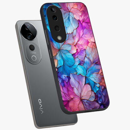 Radiant Floral Whirl Glass Case displayed in angled mockup highlighting vibrant flower pattern with dynamic artistic aesthetic.