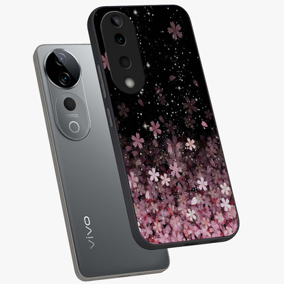 Small Starry Flowers Glass Case displayed in angled mockup highlighting tiny flower pattern with celestial aesthetic style.