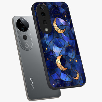 Starlit Sky Tapestry Glass Case displayed in angled mockup highlighting celestial night pattern with artistic aesthetic style.