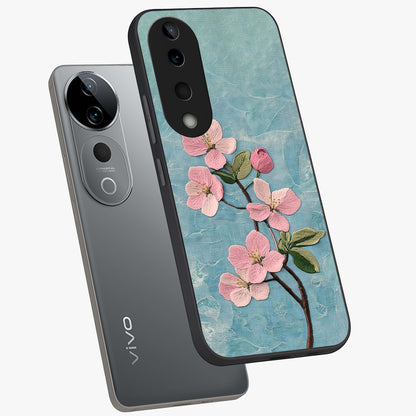 Threaded Blossom Breeze Glass Case displayed in angled mockup highlighting elegant floral design with soft aesthetic style.