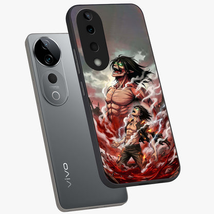 Titan Awakening Fury Glass Case displayed in angled mockup highlighting dramatic giant warrior design with bold anime aesthetic.