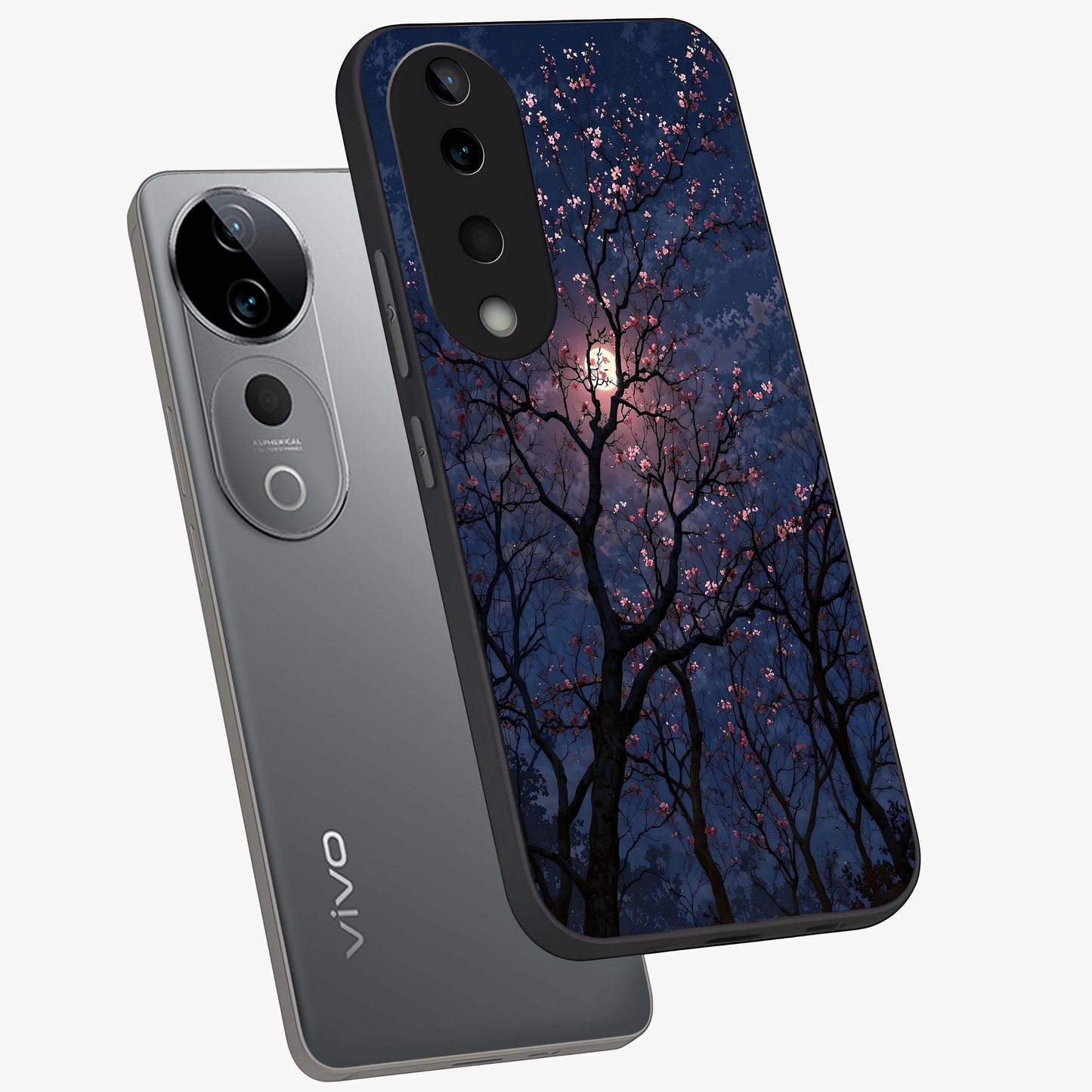 Twilight Sakura Serenade Glass Case displayed in angled mockup highlighting delicate sakura flower design with dreamy aesthetic.