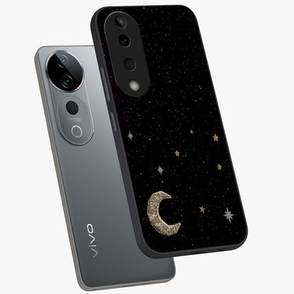 Twinkle Star With Half Moon Glass Case displayed in angled mockup highlighting celestial moon and star design with magical aesthetic.