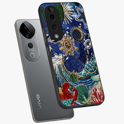Universe Underwater Spark Glass Case displayed in angled mockup highlighting glowing aquatic design with celestial aesthetic.