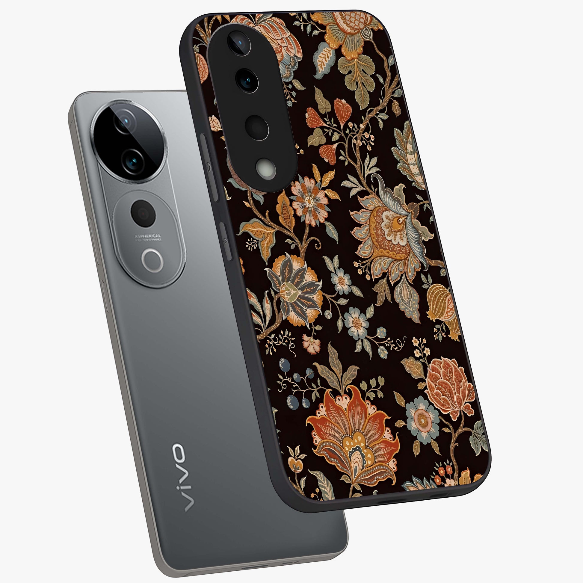 Vintage Floral Dream Glass Case displayed in angled mockup highlighting elegant vintage flower design with soft aesthetic style.