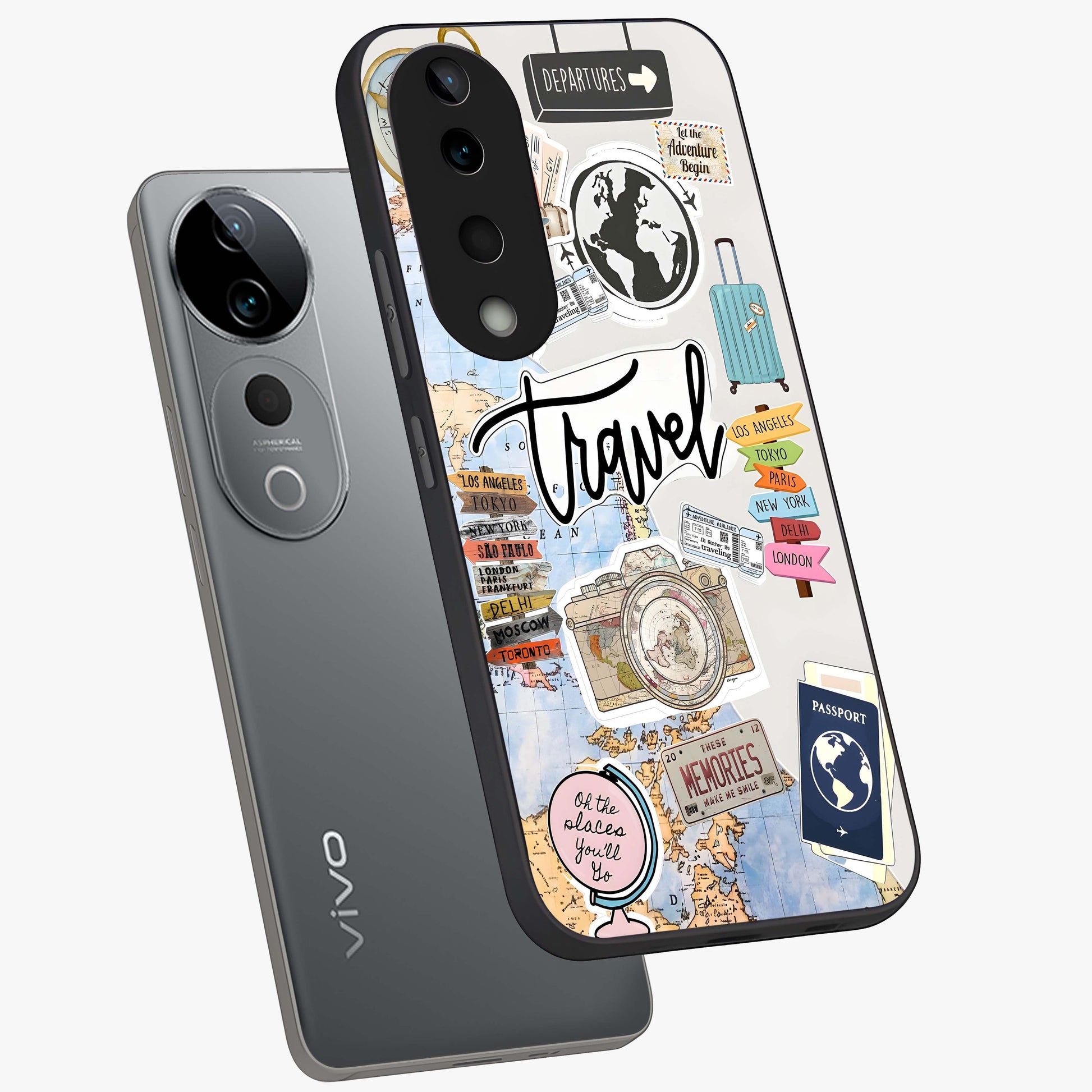 Wanderlust Journal Glass Case displayed in angled mockup highlighting adventure themed design with aesthetic travel vibe.