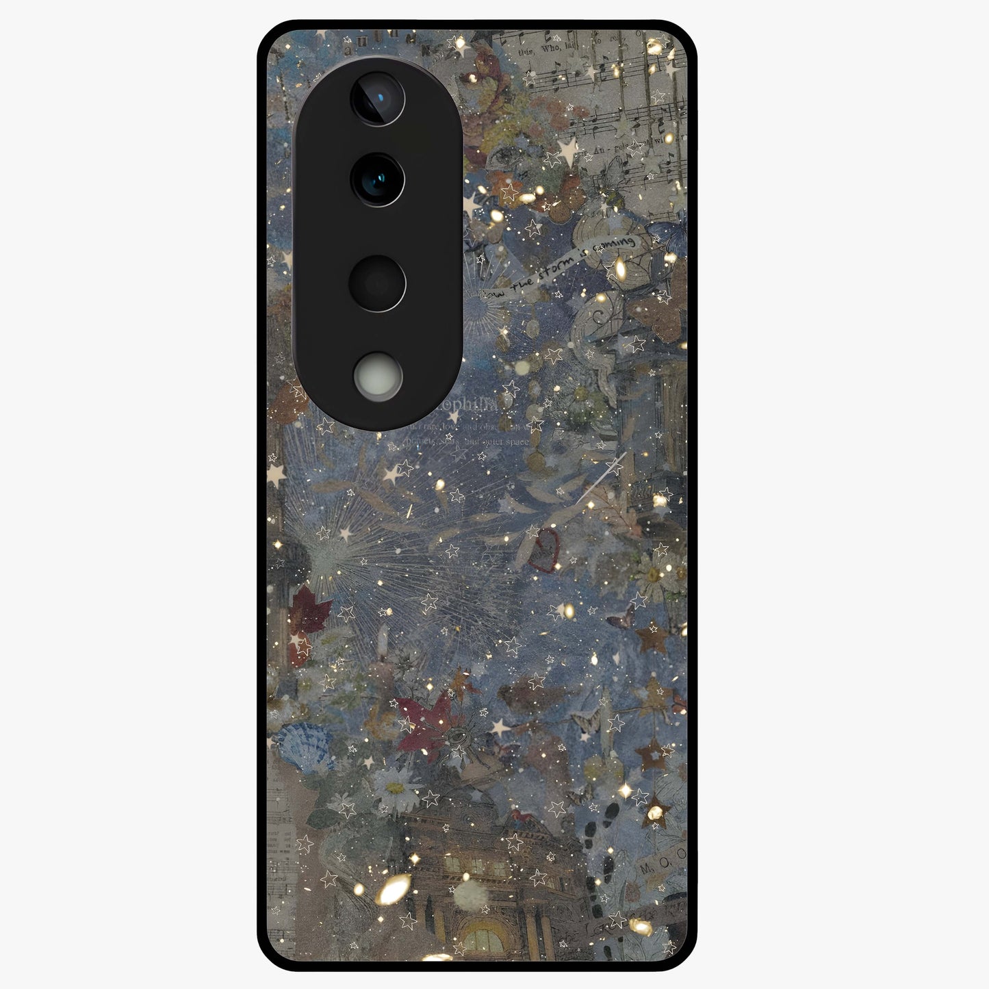 Aesthetic Astrolophia Glass Case showing flat back view with dreamy aesthetic design and glossy glass finish.