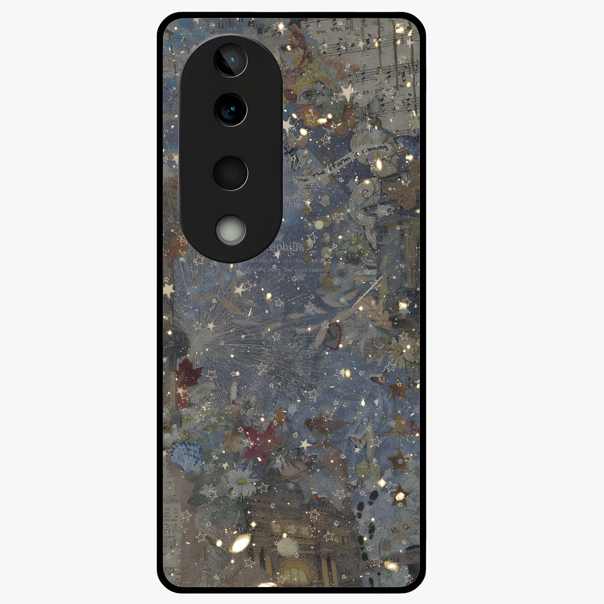 Aesthetic Astrolophia Glass Case showing flat back view with dreamy aesthetic design and glossy glass finish.
