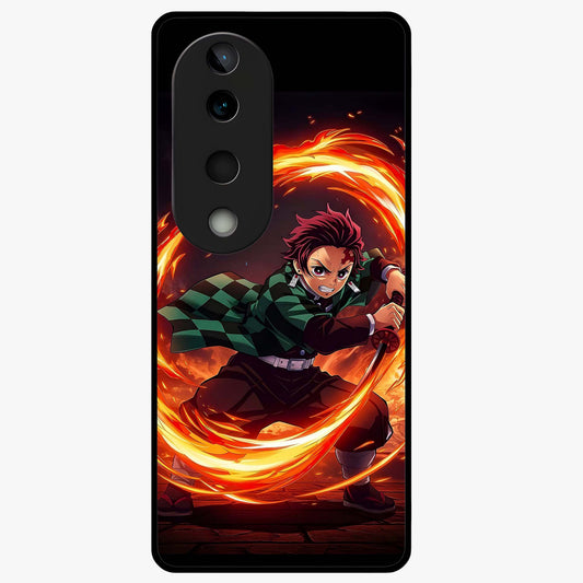 Blazing Sword Resolve Glass Case showing flat back view with fiery sword artwork and glossy glass finish.