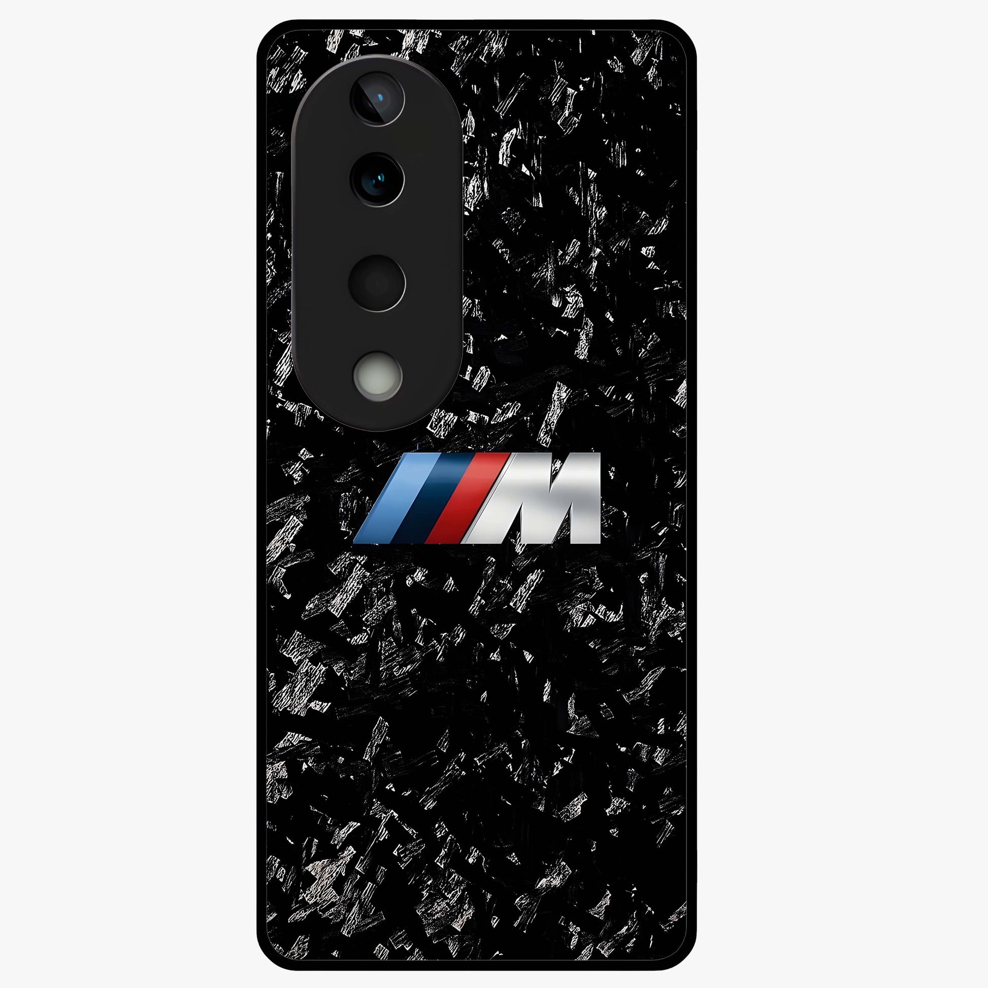 Carbon Speed Mark Glass Case showing flat back view with sporty carbon pattern artwork and glossy glass finish.