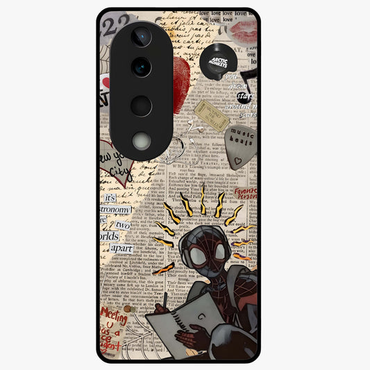 City Dream Sketch Glass Case showing flat back view with artistic city skyline sketch artwork and glossy glass finish.