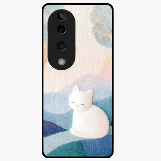 Cotton Dream Cat Glass Case showing flat back view with soft dreamy cat artwork and glossy glass finish.