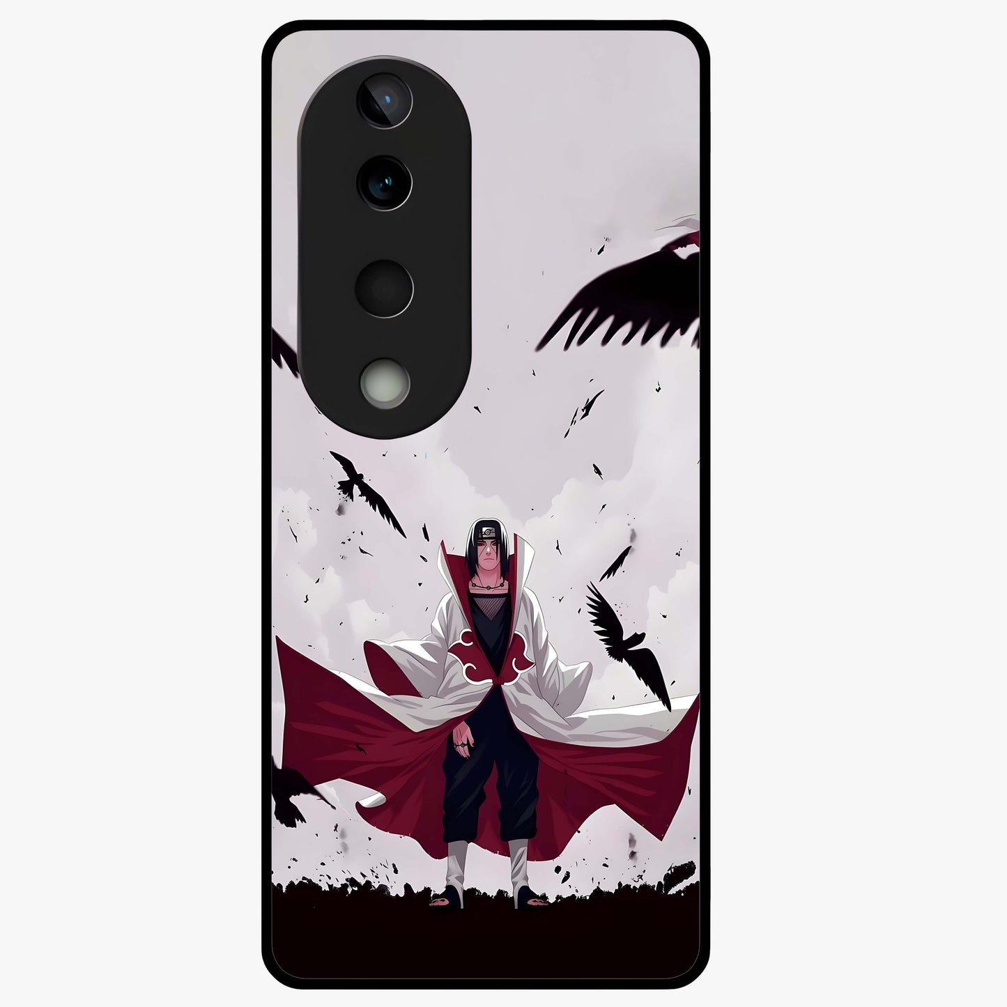 Crimson Crow Ascension Glass Case showing flat back view with mystical crow artwork and glossy glass finish.