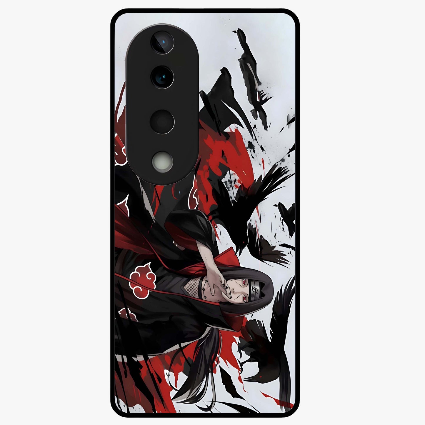 Crimson Crow Illusion Glass Case showing flat back view with artistic crow illusion artwork and glossy glass finish.