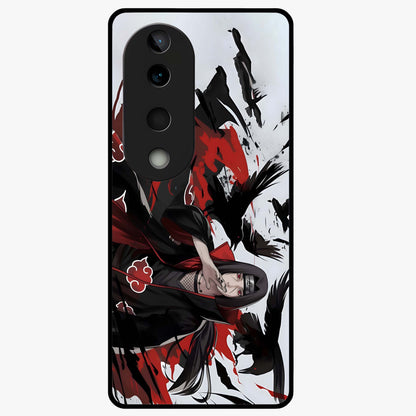 Crimson Crow Illusion Glass Case showing flat back view with artistic crow illusion artwork and glossy glass finish.